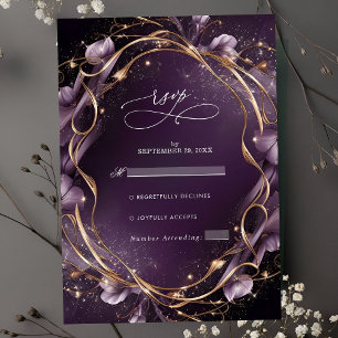 Elegante Paarse Golden Floral Lijst bruiloft RSVP Kaartje