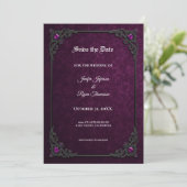 Elegante paarse gotische Save the date Aankondiging (Staand voorkant)