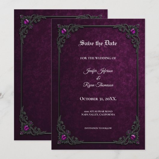 Elegante paarse gotische Save the date Aankondiging (Voorkant / Achterkant)
