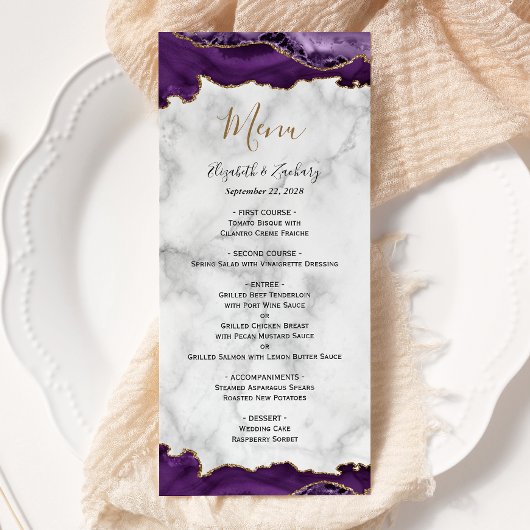Elegante Paarse Goud Agaat Marmeren Bruiloft Menu
