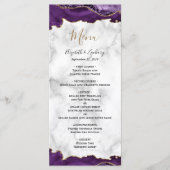 Elegante Paarse Goud Agaat Marmeren Bruiloft Menu (Voorkant)