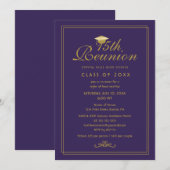 Elegante Paarse gouden 15e klas reünie uitnodiging (Voorkant / Achterkant)