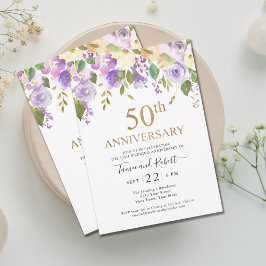 Elegante paarse gouden 50ste huwelijksuitnodiging kaart