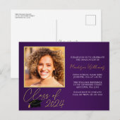 Elegante Paarse Gouden Afstudeerfeest Uitnodiging (Voorkant / Achterkant)