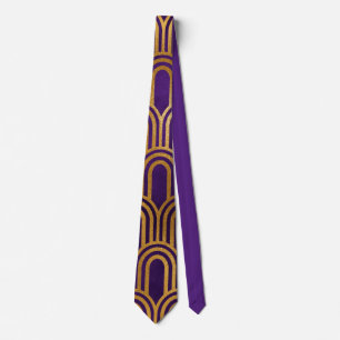 Elegante Paarse Gouden Art Deco Geometrisch Patroo Stropdas