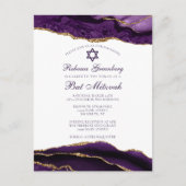 Elegante Paarse gouden Bat Mitswa-feestuitnodiging Briefkaart (Voorkant)