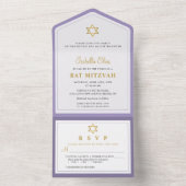 Elegante Paarse Gouden Bat Mitzvah All In One Uitnodiging (Binnen)