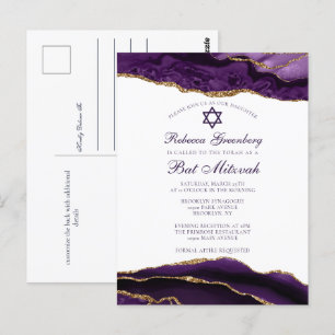 Elegante paarse gouden Bat Mitzvah-feestuitnodigin Briefkaart