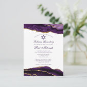 Elegante paarse gouden Bat Mitzvah-feestuitnodigin Briefkaart (Staand voorkant)