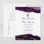 Elegante paarse gouden Bat Mitzvah-feestuitnodigin Briefkaart (Voorkant / Achterkant)
