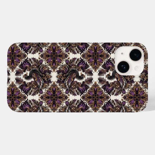 Elegante Paarse gouden Batik Raven iPhone Case (Achterkant (horizontaal))
