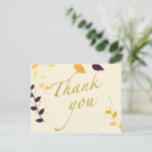 Elegante paarse gouden bladeren Bedankkaart Briefkaart (Staand voorkant)