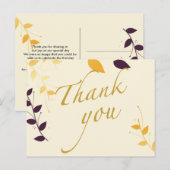 Elegante paarse gouden bladeren Bedankkaart Briefkaart (Voorkant / Achterkant)