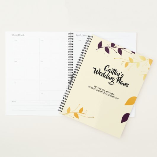 Elegante Paarse gouden bladeren bruiloft planner (Display)