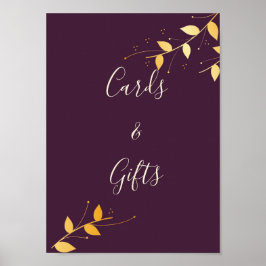 Elegante Paarse gouden bladeren Kaarten & geschenk Poster