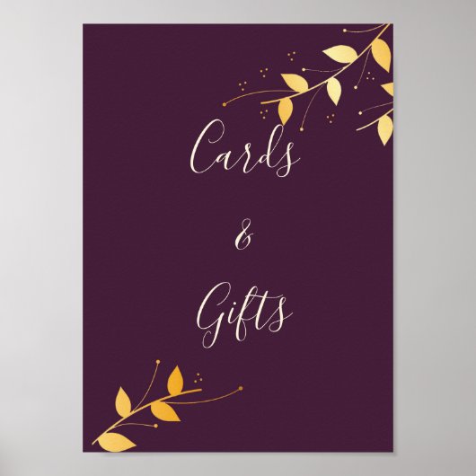 Elegante Paarse gouden bladeren Kaarten & geschenk Poster (Voorkant)