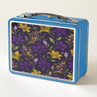 Elegante Paarse Gouden Bloem Metalen Lunchbox