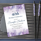 Elegante paarse & gouden bloemen 40e verjaardag kaart