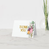 Elegante Paarse & Gouden Bloemen Dank u kaart (Voorkant)