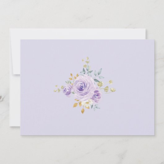 Elegante Paarse Gouden Bloemen Eerste Communie Doo Kaart (Achterkant)