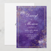 Elegante Paarse & Gouden Bloemen Lijst bruiloft Kaart (Voorkant / Achterkant)