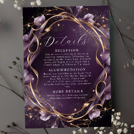 Elegante paarse gouden bloemenframe bruiloft informatiekaartje