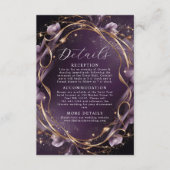 Elegante paarse gouden bloemenframe bruiloft informatiekaartje (Voorkant)