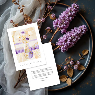 Elegante paarse & gouden bloemenvase rouwkaart