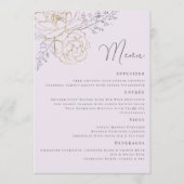 Elegante Paarse Gouden Bloemige Bruiloft Menu (Voorkant)