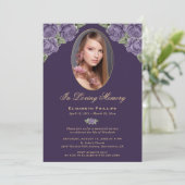 Elegante Paarse gouden bloemige foto herdenkingsdi Kaart (Staand voorkant)