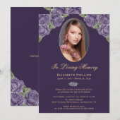 Elegante Paarse gouden bloemige foto herdenkingsdi Kaart (Voorkant / Achterkant)