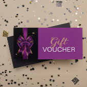 Elegante Paarse & Gouden Boog Cadeaubon | korting Reclamekaart