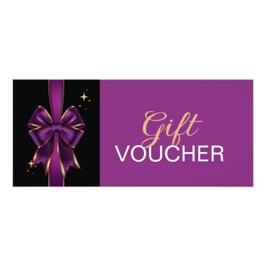 Elegante Paarse & Gouden Boog Cadeaubon | korting Reclamekaart (Voorkant)