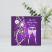 Elegante Paarse gouden Champagne Diamond Party Kaart (Staand voorkant)