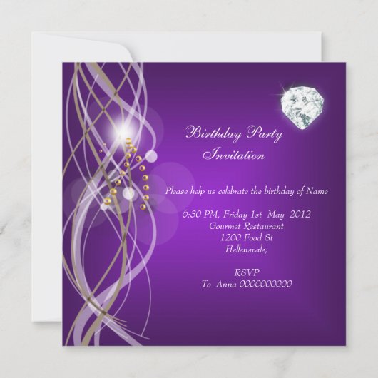 Elegante Paarse gouden Champagne Diamond Party Kaart (Achterkant)