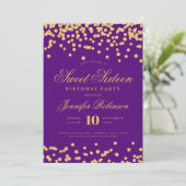 Elegante Paarse gouden Confetti foto Sweet 16 Kaart (Staand voorkant)