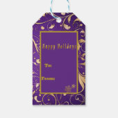 Elegante Paarse & gouden damast 'Happy Holidays' Cadeaulabel (Achterkant)