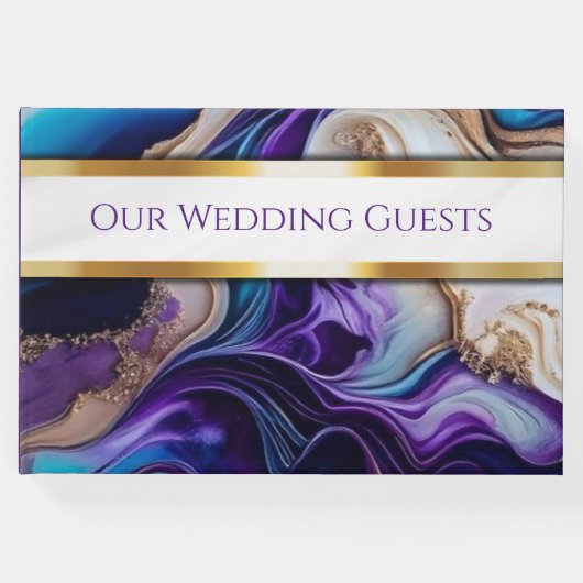 Elegante Paarse, gouden en Blauwgroen bruiloft Gastenboek (Voorkant)