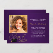 Elegante Paarse gouden foto Afstuderen aankondigin Kaart (Voorkant / Achterkant)