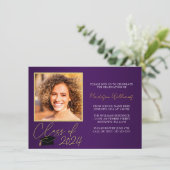 Elegante Paarse gouden foto Afstuderen aankondigin Kaart (Staand voorkant)