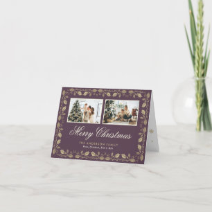Elegante Paarse gouden foto Merry Christmas gevouw Feestdagen Kaart