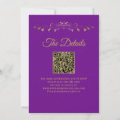 Elegante Paarse & Gouden Foto & QR Code Bruiloft Kaart (Achterkant)