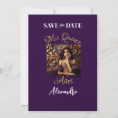 Elegante Paarse gouden foto Quinceañera Spaans Save The Date (Voorkant)