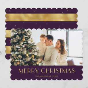 Elegante Paarse Gouden Foto Vrolijke Kerst Kaart