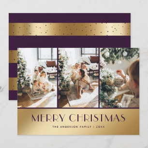 Elegante Paarse Gouden Foto Vrolijke Kerst Kaart