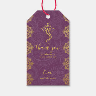 Elegante Paarse & Gouden Ganesha Mehndi Hindu Brui Cadeaulabel