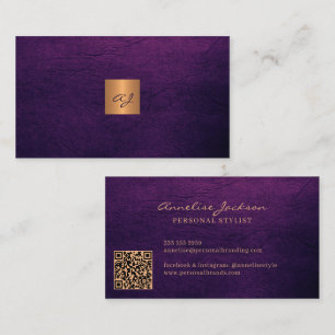 Elegante paarse gouden gemonogrammeerde moderne QR Visitekaartje