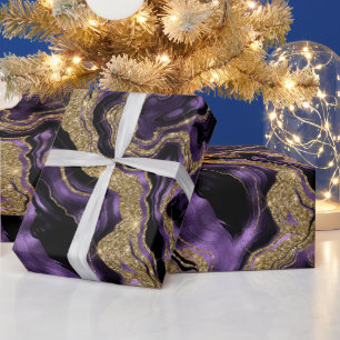 Elegante paarse & gouden glinsterende agaat verjaa cadeaupapier