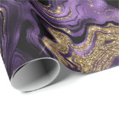 Elegante Paarse & Gouden Glitter Agaat Verjaardag Cadeaupapier (Rol Hoek)