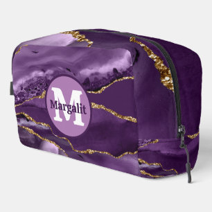 Elegante Paarse Gouden Glitter Agate Dopp Kit Toilettasje